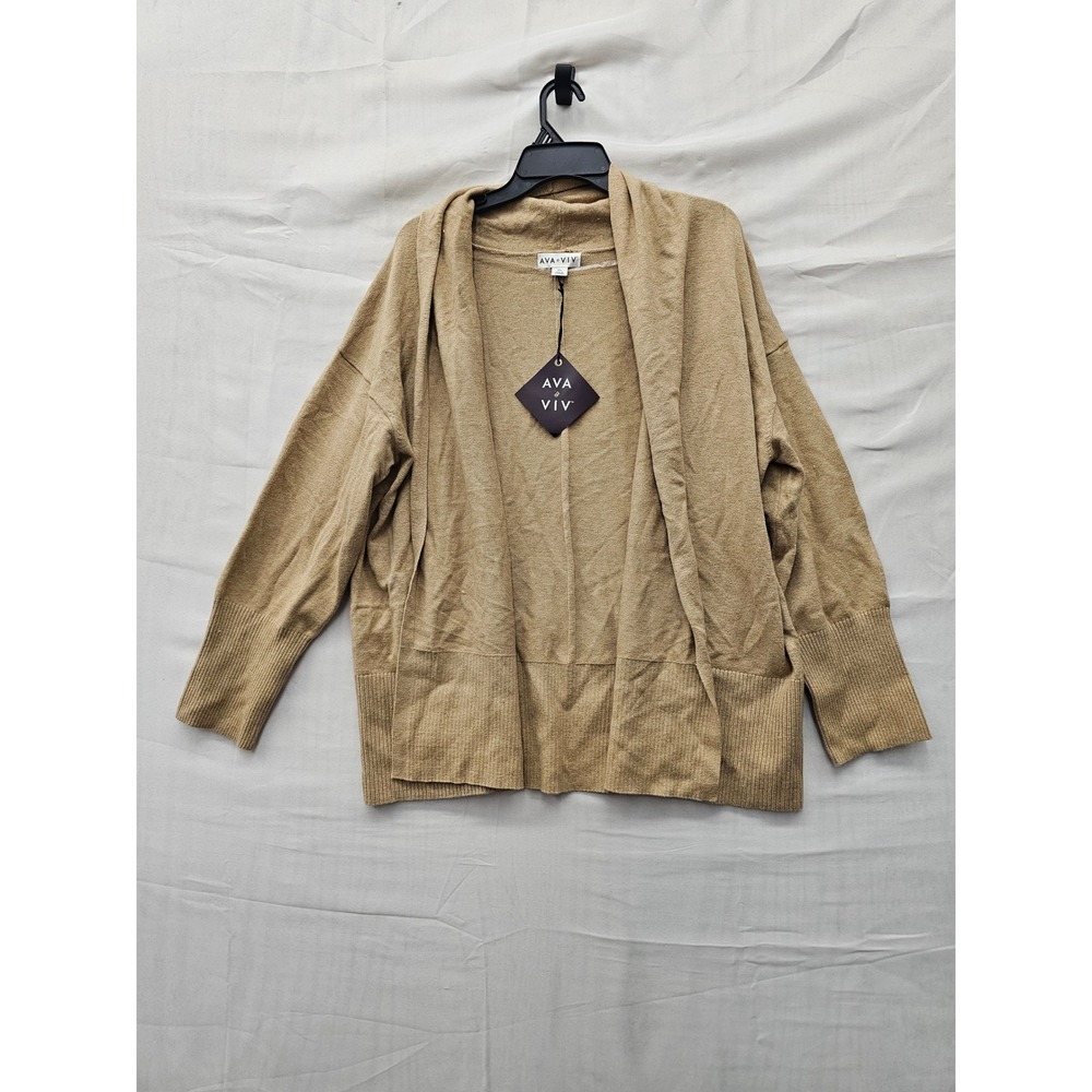 Ava & Viv Womens Open Front Cardigan Brown Cotton Blend Casual Size XXL